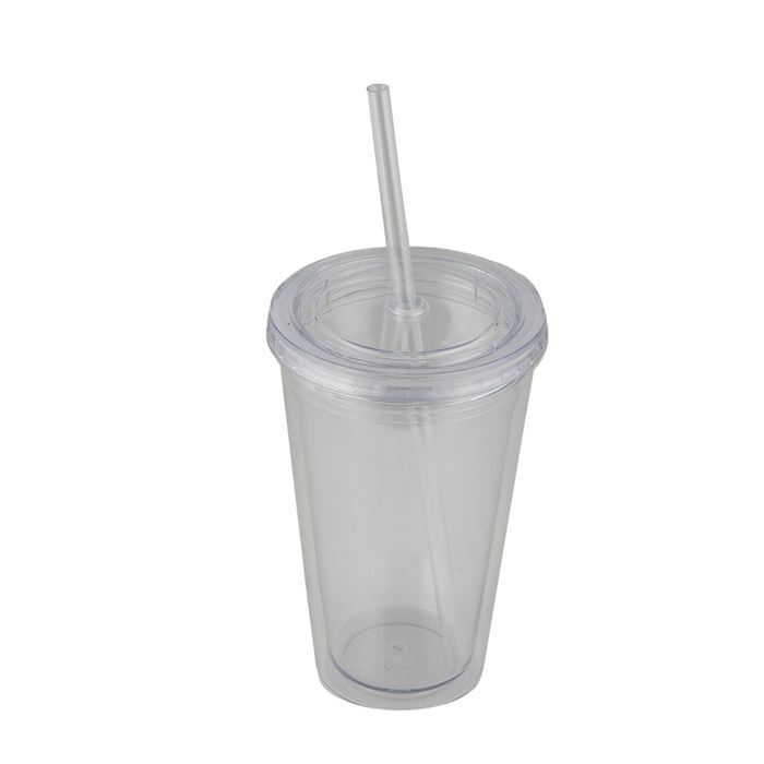 T-48T, VASO TROPICAL. Vaso de doble pared de plastico con popote Cap. 500 ml